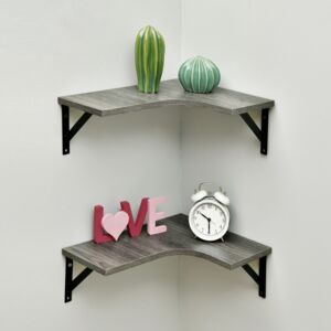 Honeybee 2-Piece High Quality Wall Mounted Corner Shelf Set Grey and Black WSF199-3